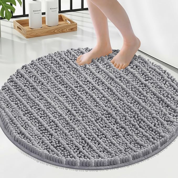 Smiry Bathroom Rugs Round 24X24, Extra Soft Rubber Backing Bath Mats | Grey Machine Washable Non Slip Quick Dry Bath Mats for Bathroom Floor, Tub, Shower, Home Decor Accessories