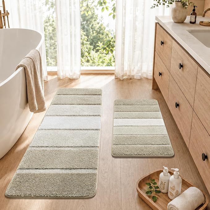 COSY HOMEER Bathroom Rugs 36x24,Ultra Soft Absorbent Bath Mat,Beige | Non-Slip TPR Backing Stays in Place, Machine Washable Bath Rugs Shaggy Rug for Bathroom Floor