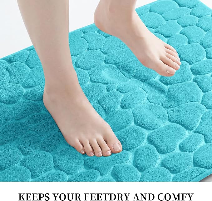 Memory Foam Bath Mat Cobblestone Bathroom Rugs Super Water Absorbent Bath Mats for Bathroom Machine Washable Bath Rugs(24 x 36,Teal)