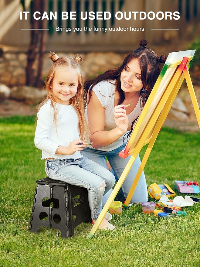 Dyforce Folding Step Stool 13 Inch,300lbs Foldable Stool for Adults & Kids | Stepping Stool Black,Non-Slip Plastic Compact Foot Stool with Carry Handle,Lightweight for Bathroom Kitchen Bedroom Garden