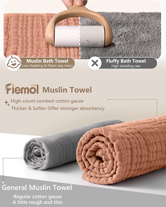 Baby Bath Towels, 100% Muslin Cotton Hooded Baby Towels for Newborn, 2 Pack Baby Towels with Hood for Infant Toddler and Kids, Large 32x32Inch Bath Essentials, Soft and Absorbent Orange Rainbow