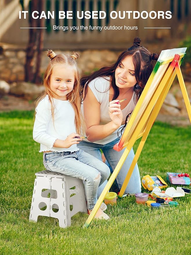 Dyforce Folding Step Stool 13 Inch,300lbs Foldable Stool for Adults & Kids | Stepping Stool White,Non-Slip Plastic Compact Foot Stool with Carry Handle,Lightweight for Bathroom Kitchen Bedroom Garden