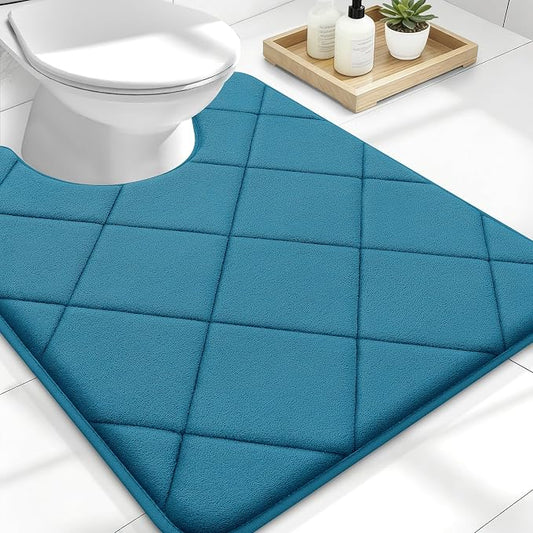 OLANLY Memory Foam Toilet Rugs U-Shaped 24x20, Ultra Soft and Absorbent | Peacock Blue, Quick Dry Commode Contour Rugs, Machine Washable, Comfortable Bathroom Contour Bath Mats for Toilet Base