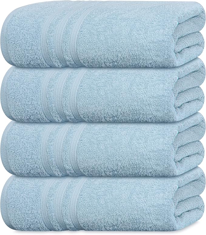 4 Piece Bath Towels 27x54 Inches, Sky Blue | 100% Cotton, Lightweight & Quick-Dry, Ideal for Daily Bathroom Use, Practical & Comfortable