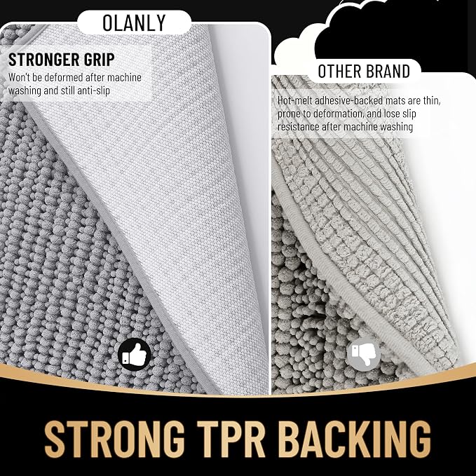 OLANLY Thick Chenille Bathroom Runner Rugs 59x24, Absorbent Bath Mat, Grey | Soft Bath Rugs, Rubber Backing, Machine Wash Dry, Bath Mats for Bathroom, Tub and Shower, Home Decor Accessories