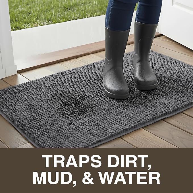 Neater Home Plush Bathroom Rugs 36x24 Thick Chenille Quick Dry Microfiber Absorbent Bath Mat, Soft Bath Rugs, Machine Washable Bathroom Floor Mat for Tub Shower Sink, Home Decor Accessories, Charcoal