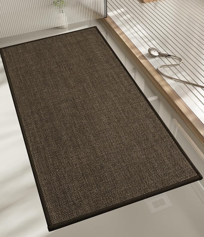 Bathroom Rugs Mat 47x17, Ultra Thin Non Slip Bath Rug Runner Quick Dry Absorbent Bath Mat for Bathroom, (Brown, 47"x17")