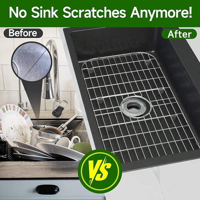 Sink Protectors for Kitchen Sink 28" x 15" with Sink Strainer | Rust Resistant Stainless Steel Kitchen Sink Grid and Sink Protectors, Sink Rack for Bottom of Sink with Sink Strainers