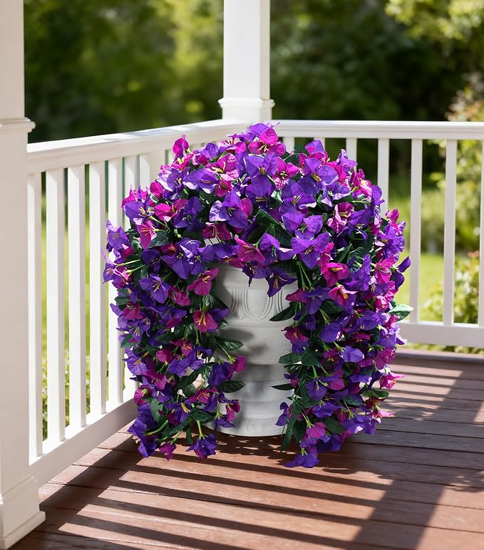 Faux Bougainvillea Artificial Flowers Plants for Outdoors Outside Decor, 2pcs Fake Flowers Silk Long Trailing Vines UV Resistant Realistic Faux Flowers for Front Door Porch Planter Balcony Yard, Mix