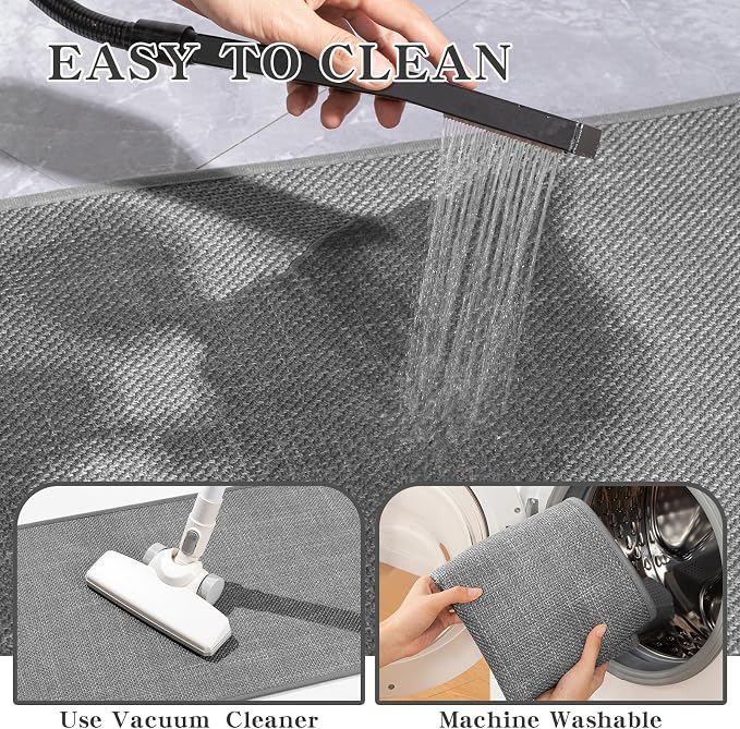 Bath Mat 47x25, Ultra Thin Non Slip, Quick Dry Absorbent, Dark Grey, Large