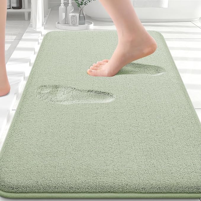 Smiry Memory Foam Bath Mat 30x20, Extra Soft Absorbent Bathroom Rugs | Sage Green Quick Dry, Machine Washable Bath Mats for Bathroom, Shower, Tub and Home Decor Accessories