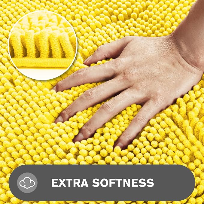 Yellow Bathroom Rug – Absorbent and Washable Bath Mat, Non-Slip, Thick Soft Chenille Bath Rugs for Bathroom Floor, Shower, Sink - 17" x 24"