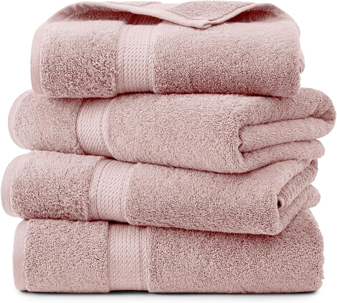 Superior Egyptian Cotton Plush & Absorbent, Bath Towel Set of 4, Tea Rose | Quick Dry, Soft Luxury Towel Set, Bath Essentials for Bathroom, Guest Bath, Spa, 4 Piece Bath, Madeline Towels