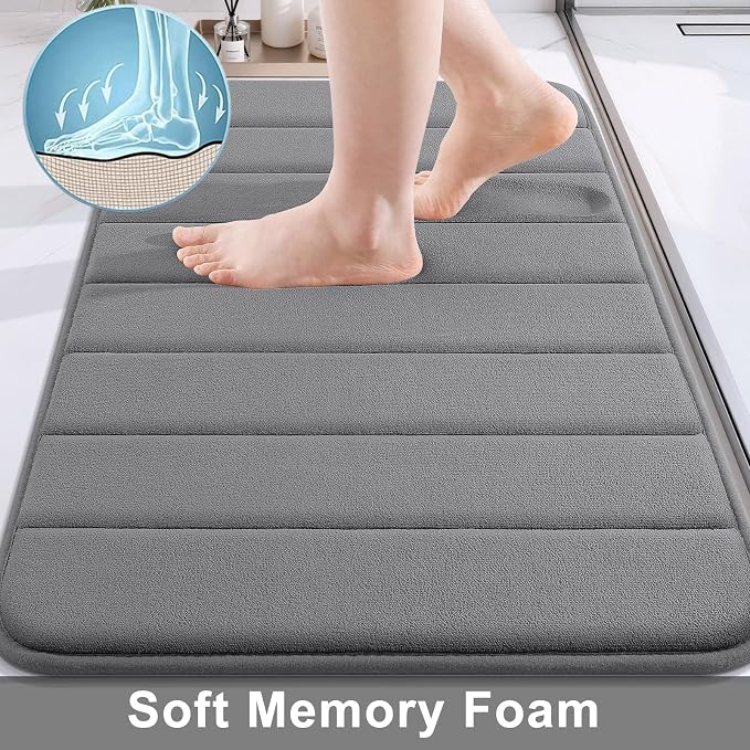 Buganda Memory Foam Bath Mat 70 x 24, Ultra Soft Absorbent Bathroom Rugs | Grey, Machine Washable Quick Dry Bath Mats for Bathroom Floor, Shower and Tub, Home Decor Accessories