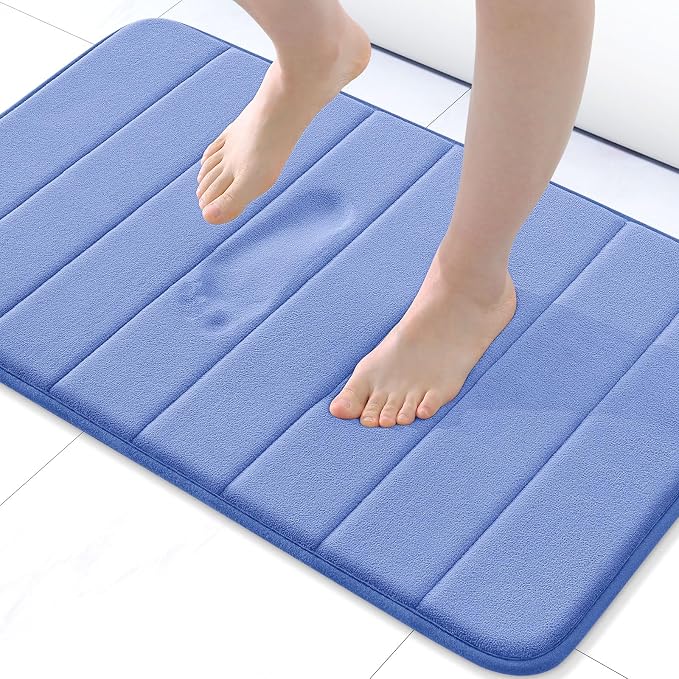 Buganda Memory Foam Bath Mat 24 x 16, Ultra Soft Absorbent Bathroom Rugs | Cornflower Blue, Machine Washable Quick Dry Bath Mats for Bathroom Floor, Shower and Tub, Home Decor Accessories
