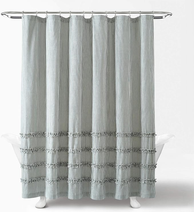 Lush Decor Vintage Stripe Yarn Dyed Cotton Shower Curtain, 72" x 72", Denim Blue