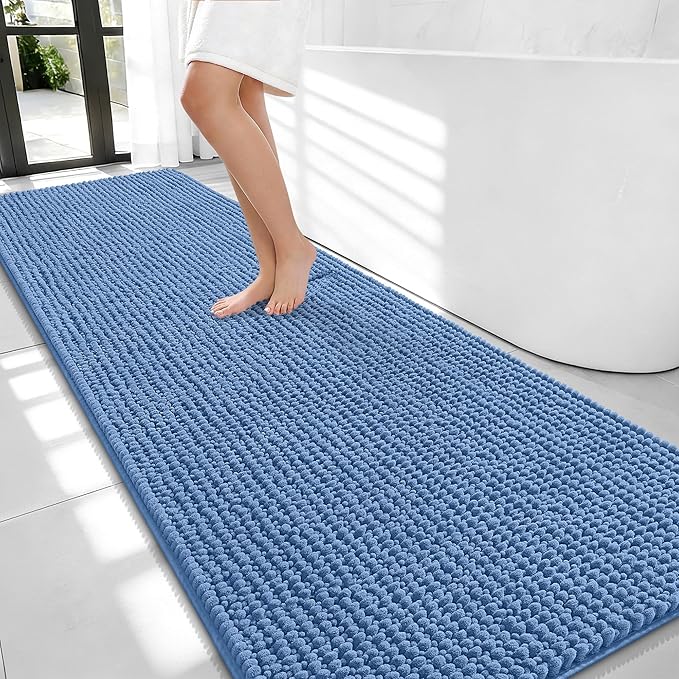 OLANLY Thick Chenille Bathroom Runner Rugs Mats 70x24, Cornflower Blue | Soft Absorbent Bath Rugs, Rubber Backing, Machine Wash Dry, Bath Mats for Bathroom, Tub and Shower, Home Decor Accessories