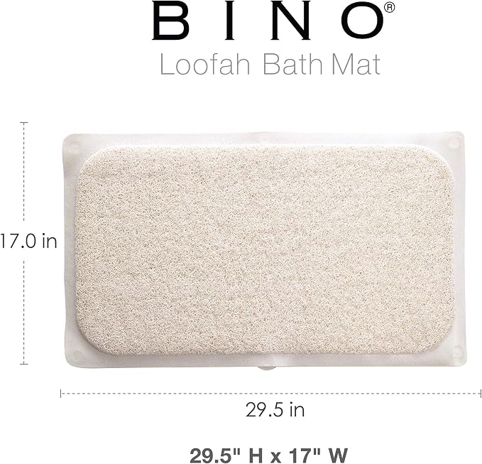 BINO | Loofah Non-Slip Bath Mat for Tub - Ivory | Spa-Inspired Comfort, Quick-Drying, Secure Suction Cups | Exfoliating Shower Mat for a Luxurious and Safe Bathing Experience