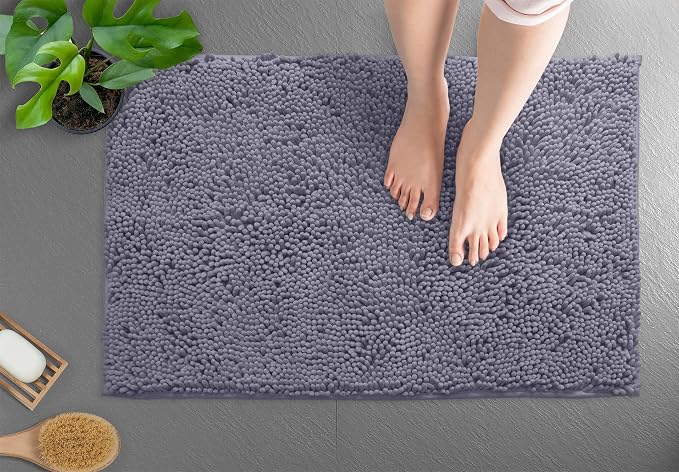 LuxUrux Ultra-Soft Chenille Bath Mat - Plush Microfiber Bathroom Rug, Super Absorbent & Quick-Dry, Cozy Shaggy Design, Machine Washable (24 x 36 inches, Dark Gray)