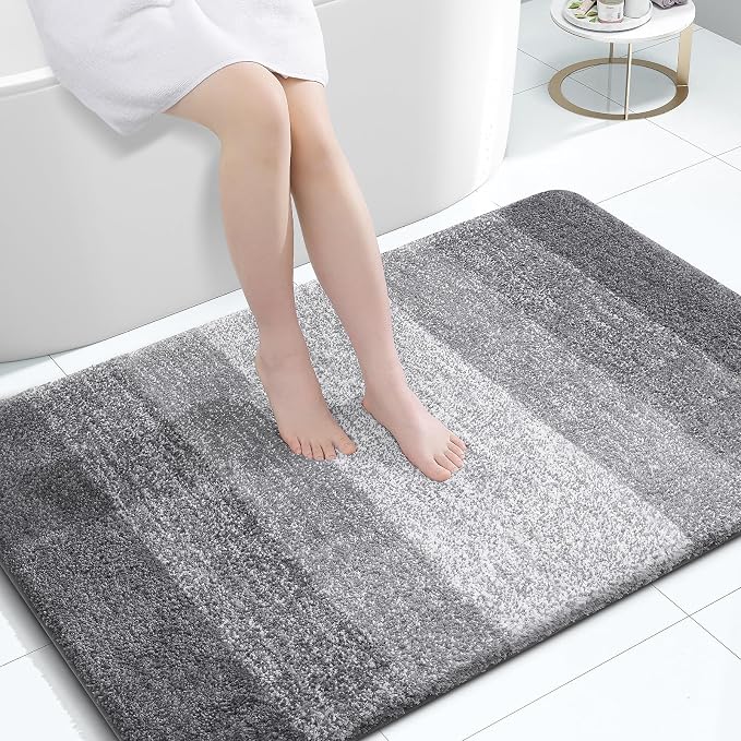OLANLY Large Bathroom Rugs 44x32, Extra Soft Absorbent Microfiber Bath Rugs | Grey, Non-Slip Quick-Drying Rubber Backing, Machine Washable Plush Bath Mat for Floor, Tub and Shower, Home Decor Accessories