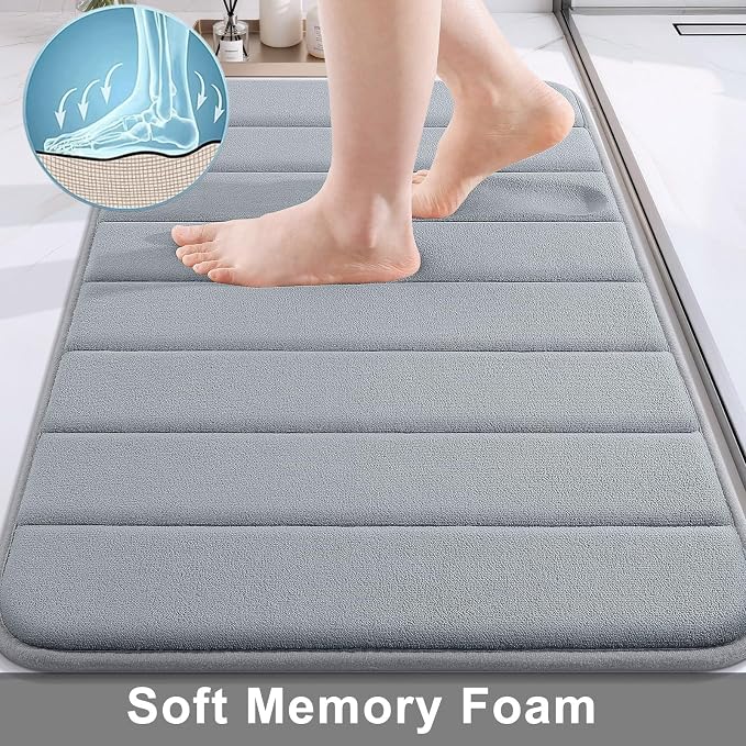 Buganda Memory Foam Bath Mat 30 x 20, Ultra Soft Absorbent Bathroom Rugs | Medium Grey, Machine Washable Quick Dry Bath Mats for Bathroom Floor, Shower and Tub, Home Decor Accessories