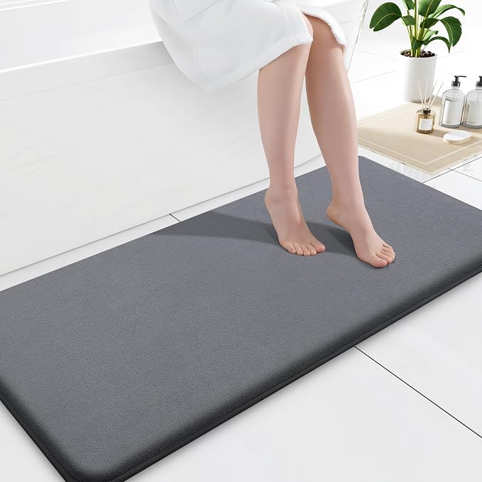 Smiry Memory Foam Bath Mat 59x20, Extra Soft and Absorbent Bathroom Rugs | Dark Grey, Quick Dry Machine Washable Non-Slip Bath Mat for Bathroom Floor, Shower and Tub