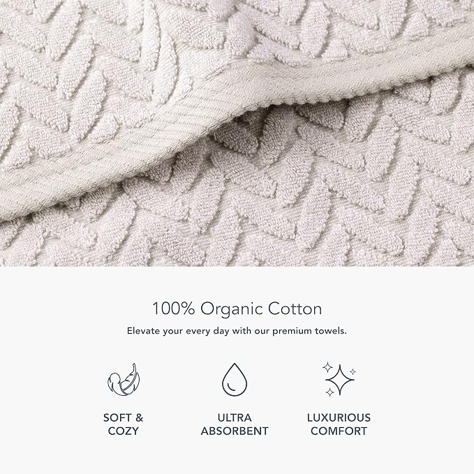 Texere 100% Organic Cotton Jacquard 650 GSM Premium Bath Towel Set - Extra Absorbent Quick Dry and Plush (Cable, Light Taupe, 2 Bath & 2 Hand Towels)