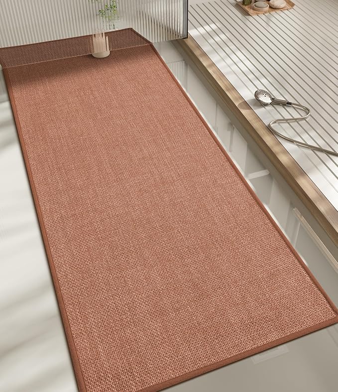 Bathroom Rugs Mat 59x17, Ultra Thin Non Slip Bath Rug Runner Quick Dry Absorbent Bath Mat for Bathroom, (Dark Pink, 59"x17")