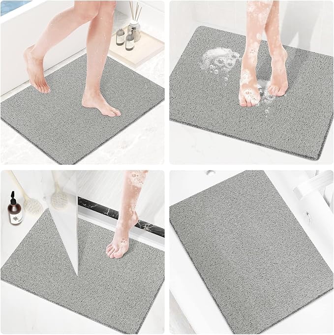 SoftDuo Shower Mat Bathtub Mat Non-Slip Soft Tub Mat | 24x16 inch,PVC Loofah Bath Mat with Drain for Tub and Bathroom,Quick Drying,Grey