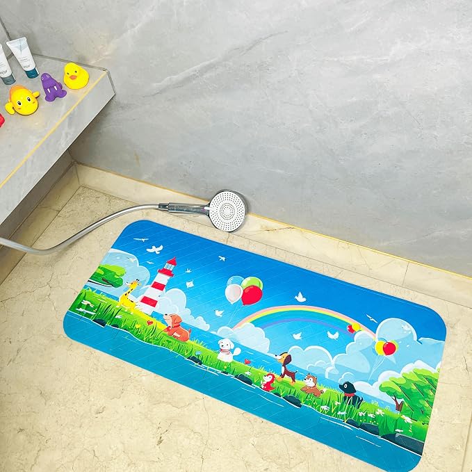 Bath Mats for Tub Kids,Baby Toddler - Large Cartoon Non-Slip Bathroom Bathtub Anti-Slip Shower Mats for Floor 35x15,Machine Washable XL Size Bathroom Mats (Lighthouse)