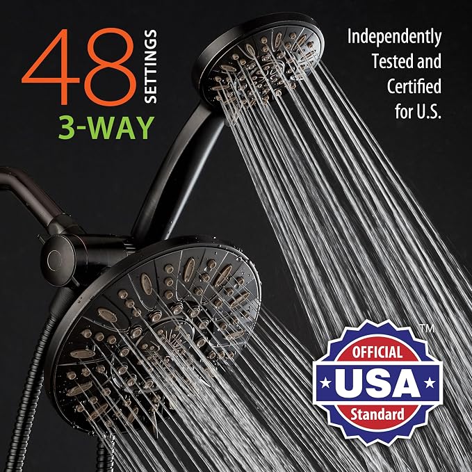 AquaDance 7" Premium High Pressure 3-way Rain & Handheld Shower Head Combo | Enjoy Dual 6-Setting Luxury Shower Heads Separately or Together for the Best of Both Worlds! Stainless Steel Hose - Bronze