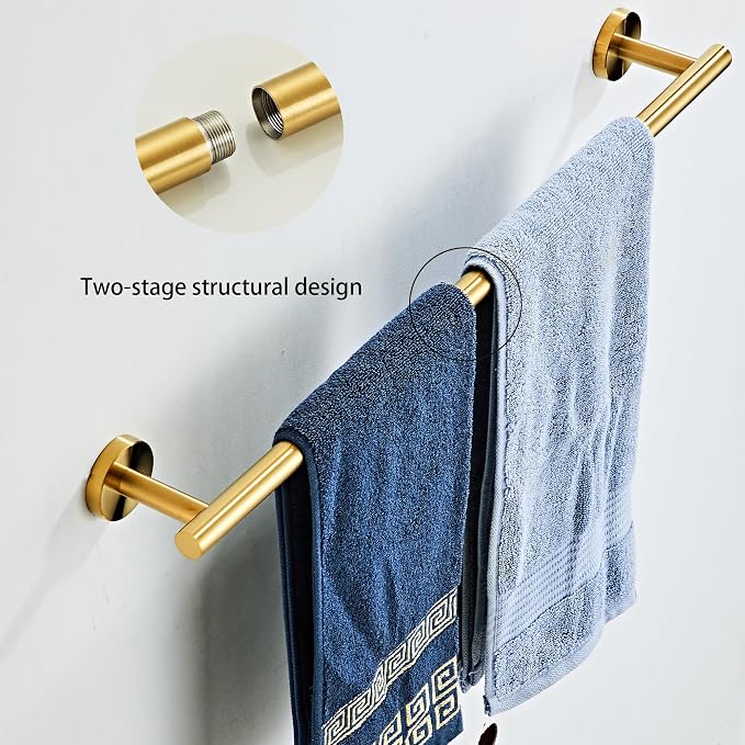 Brushed Gold Bathroom Hardware Set 10 Piece with Towel Racks for Bathroom, SUS304 Stainless Steel Bath Towel Bar Set, 24 Inch Wall Mounted Accessories Kit…