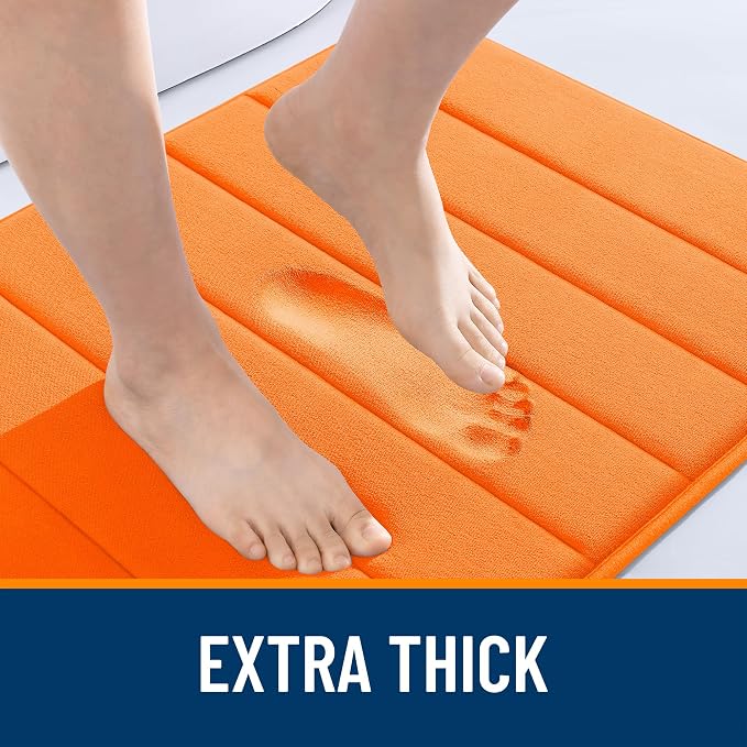 OLANLY Memory Foam Large Bath Mat 40x32, Super Soft Absorbent Bathroom Rugs | Orange, Quick Dry Bath Rug, Machine Washable Shower Floor Mats, Bathmat Carpet for Bathroom Floor, Tub and Shower