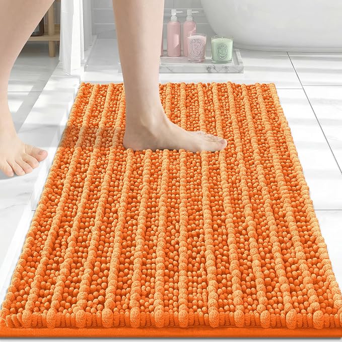 Arotive Bathroom Rugs Mat 30x17, Soft Absorbent Chenille Shaggy Bath Mat | Orange, Machine Wash Dry, Bath Rugs for Bathroom Floor, Tub and Shower, Home Decor Accessories