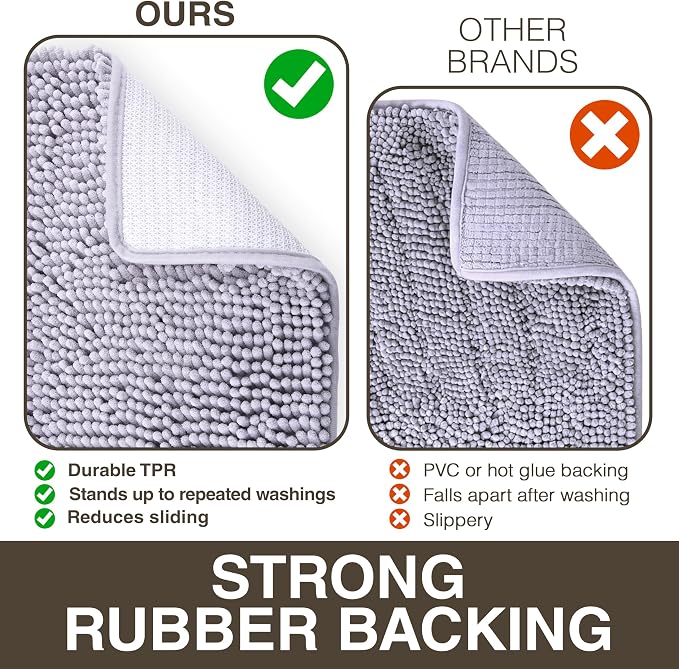 Neater Home Plush Bathroom Rugs 24x17 Thick Chenille Quick Dry Microfiber Absorbent Bath Mat, Soft Bath Rugs, Machine Washable Bathroom Floor Mat for Tub Shower Sink, Home Decor Accessories, Gray