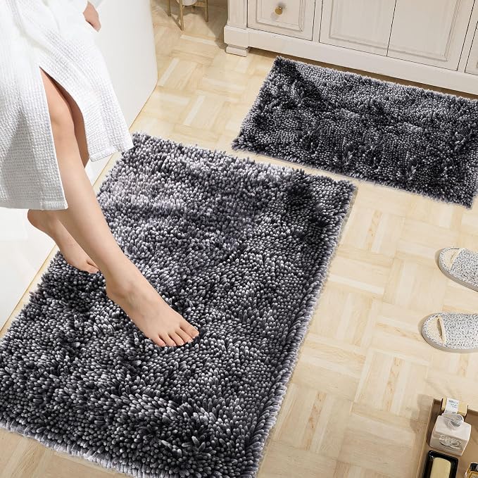Bathroom Rugs Mat 72 x 48, Soft Absorbent Chenille Bath Rugs, Rubber Backing Bath Mats for Bathroom Floor, Tub, Shower, Bedroom, Home Decor Accessories, Quick Dry Machine Washable, Dark Grey