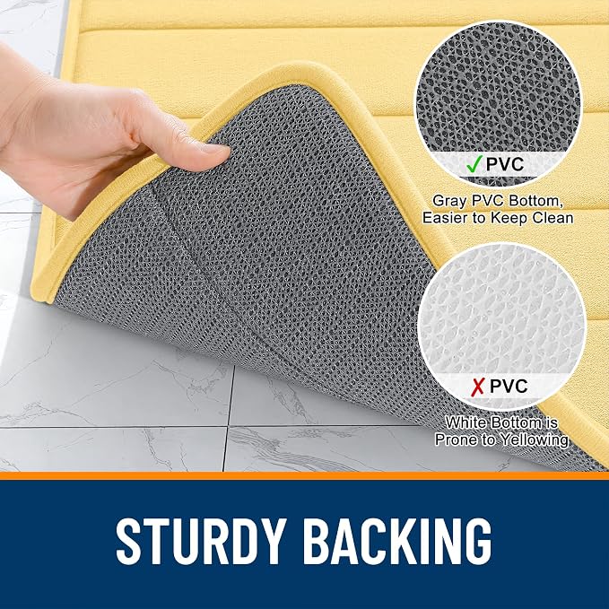 OLANLY Memory Foam Large Bath Mat 70x46, Super Soft Absorbent Bathroom Rugs | Yellow, Quick Dry Bath Rug, Machine Washable Shower Floor Mats, Bathmat Carpet for Bathroom Floor, Tub and Shower