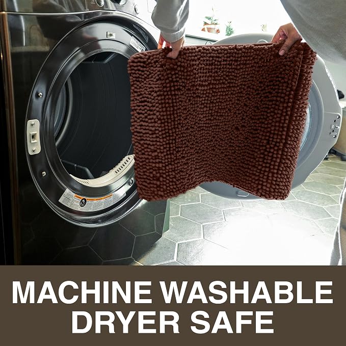 Neater Home Plush Bathroom Rugs 30x20 Thick Chenille Quick Dry Microfiber Absorbent Bath Mat, Soft Bath Rugs, Machine Washable Bathroom Floor Mat for Tub Shower Sink, Home Decor Accessories, Brown