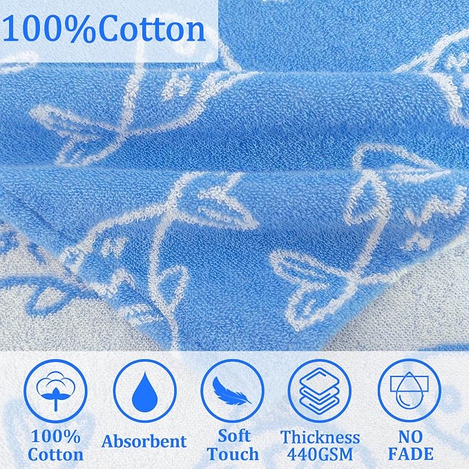 VOOVA & MOVAS Kids Hooded Towel, 3-6 Years, 100% Cotton, Blue Fish | Cute Fish Jacquard Print, Fast Dry Performance, Excellent Absorbency, Ideal for Daily Bath and Outdoor Water Activities