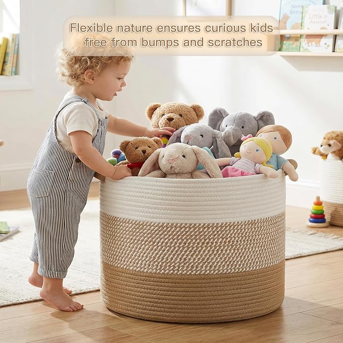Artfeel 100L Large Cotton Rope Basket, Decorative Woven Blanket Storage for Living Room, Boho Toy Storage & Toy Box for Kids, Versatile Laundry Basket & Nursery Hamper for Blankets(Brown)