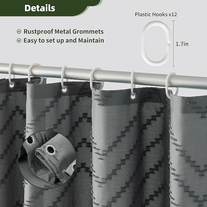Siiluminisoy Extra Long Shower Curtains 72 x 84 Inches Tufted Chevron Gray Shower Curtains Fabric for Bathroom Modern Shabby Chic Waterproof Cloth Shower Curtain