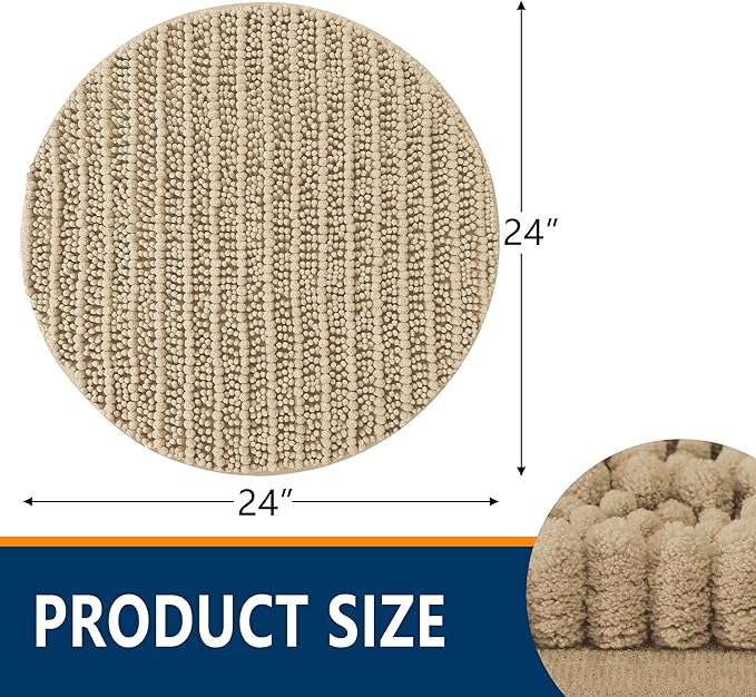Smiry Bathroom Rugs Round 24X24, Extra Soft Rubber Backing Bath Mats | Beige Machine Washable Non Slip Quick Dry Bath Mats for Bathroom Floor, Tub, Shower, Home Decor Accessories
