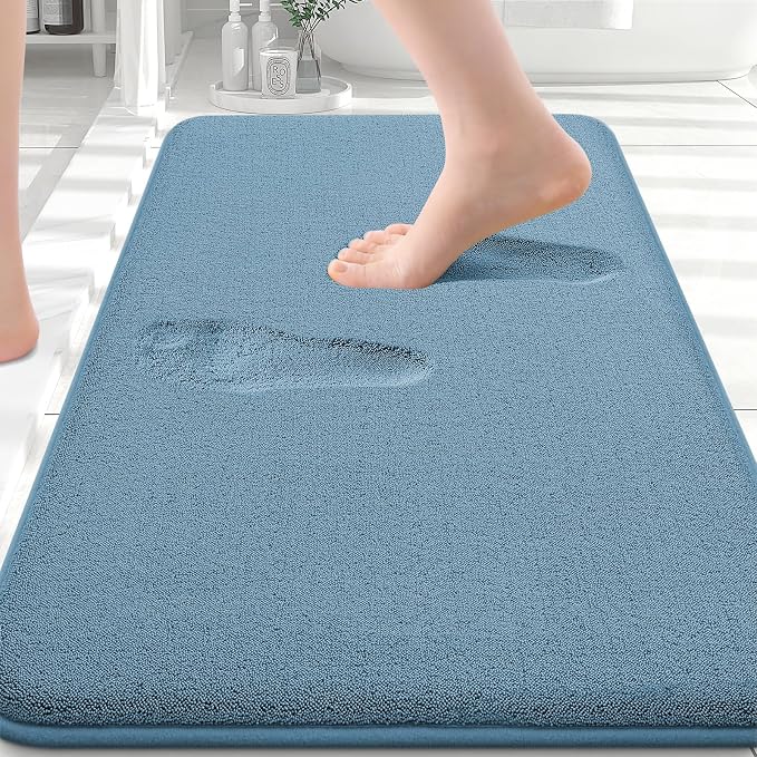 Smiry Memory Foam Bath Mat 30x20, Extra Soft Absorbent Bathroom Rugs | Grayish Blue Quick Dry, Machine Washable Bath Mats for Bathroom, Shower, Tub and Home Decor Accessories