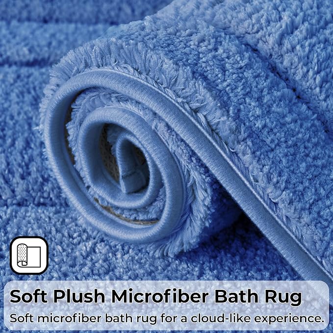 GRANNY SAYS Blue U Shaped Toilet Rug 20" x 24", Non-Slip Bath Mat | Soft microfiber, TPR backing, absorbs water quickly, machine washable, fits around most standard toilet bases