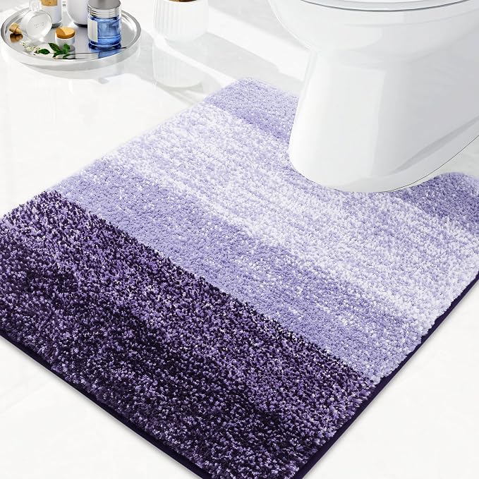 Arotive Microfiber Bathroom Rugs, Soft Absorbent Contour Toilet Rugs, 24x20 | DarkPurple, Rubber Backing Thick Plush Machine Washable Dry Bath Mats for Toilet Base, U-Shape