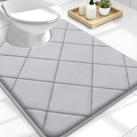 OLANLY Memory Foam Toilet Rugs U-Shaped 24x20, Ultra Soft and Absorbent | Light Gray, Quick Dry Commode Contour Rugs, Machine Washable, Comfortable Bathroom Contour Bath Mats for Toilet Base