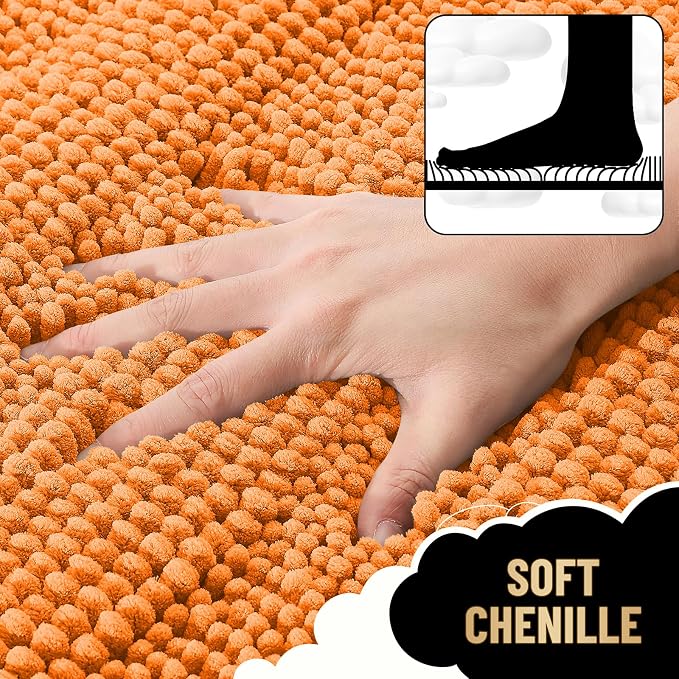 OLANLY Thick Bathroom Rugs 36x24, Soft Chenille Striped Bath Rugs, Orange | Rubber Backing, Machine Wash, Extra Absorbent Bath Mats for Bathroom Floor, Tub and Shower, Home Decor Accessories