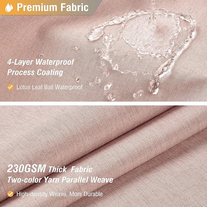 Long Linen Textured Waterproof Thick Shower Curtain Set, 72x84, Blush | Tall Size, 230GSM Polyester, Heavy Duty Cloth, Weighted Hem, 12 Plastic Hooks, Modern Luxury Hotel Style, Machine Washable