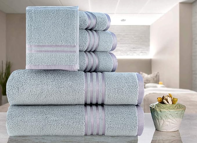 CASA COPENHAGEN 6pcs Bathroom Towel Gift Set, 600GSM, Grey Violet | Zero Twist 100% Egyptian cotton,2 Bath Towel , 2 Hand towel , 2 Washcloths Towels. (Gift Set for Women & Men)