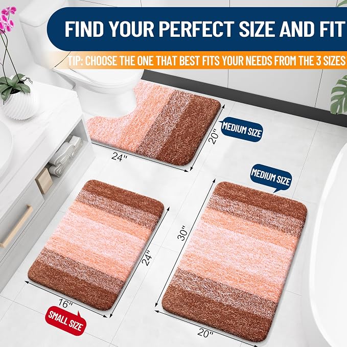 OLANLY Bathroom Rugs Mat 30x20, Extra Soft Absorbent Microfiber Bath Rugs | Orange, Non-Slip Quick-Drying Rubber Backing, Washable Plush Bath Mat for Floor, Tub and Shower, Home Decor Accessories